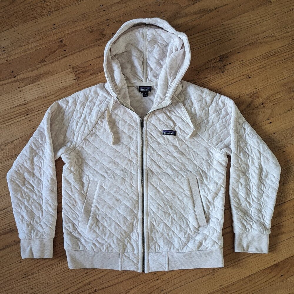 PATAGONIA Oatmeal Cream Heather Quilted Organic Cotton Zip Hoodie - SIze M